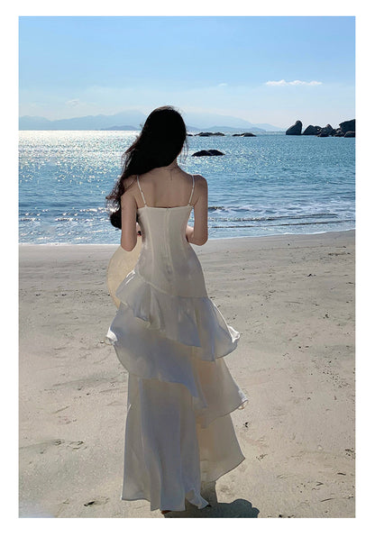 Elegant Mermaid Spaghetti Straps White Satin Long Prom Dresses Party Dress Summer 22th Birthday Outfits 18th Birthday Dresses DH1051