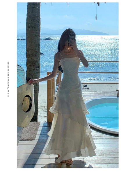 Elegant Mermaid Spaghetti Straps White Satin Long Prom Dresses Party Dress Summer 22th Birthday Outfits 18th Birthday Dresses DH1051