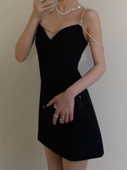 Sexy Sheath Spaghetti Straps Little Black Dress Satin Mini Short Formal 8th Grade Homecoming Dresses Summer Middle School Hoco Dress Birthday Outfits DH1099
