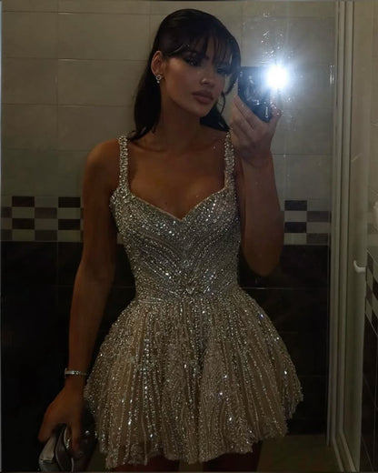 Fancy Short Hoco Dresses A line Straps Champagne Mini Formal 8th Grade Homecoming Dresses Summer Middle School Homecoming Outfits DH25