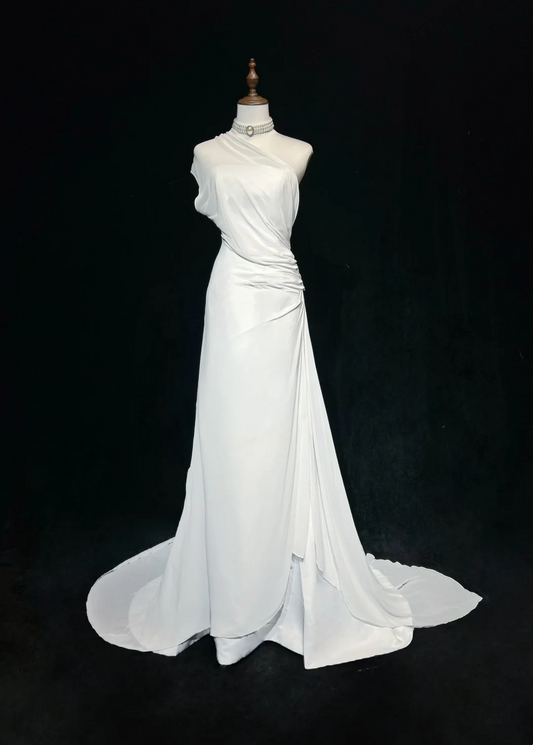 Robe de mariée vintage des années 1960, coupe trapèze, asymétrique, en mousseline, sans manches, longue, blanche, style années 90, élégante, DH1106