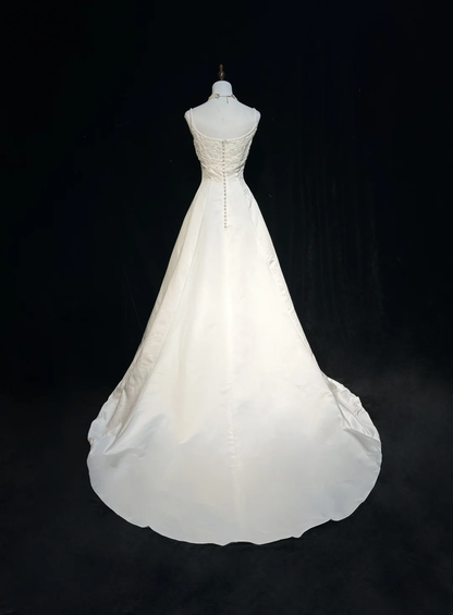 Vintage Bridal Gown A line Spaghetti Straps Sleeveless Pearls Long White 70s Wedding Dresses Elegant Bridal Gowns DH1111