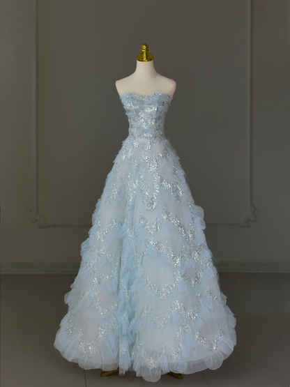 Hübsches Ballkleid Schatz Tüll Hellblau Langes Quinceanera Kleid Abendkleider Vestido De 15 Anos Sweet 16 Kleid DH1124