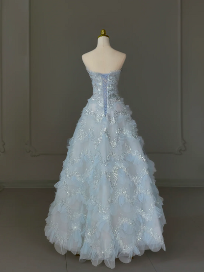 Hübsches Ballkleid Schatz Tüll Hellblau Langes Quinceanera Kleid Abendkleider Vestido De 15 Anos Sweet 16 Kleid DH1124