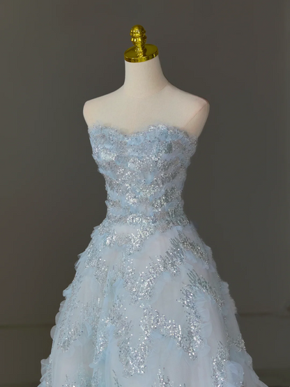 Hübsches Ballkleid Schatz Tüll Hellblau Langes Quinceanera Kleid Abendkleider Vestido De 15 Anos Sweet 16 Kleid DH1124