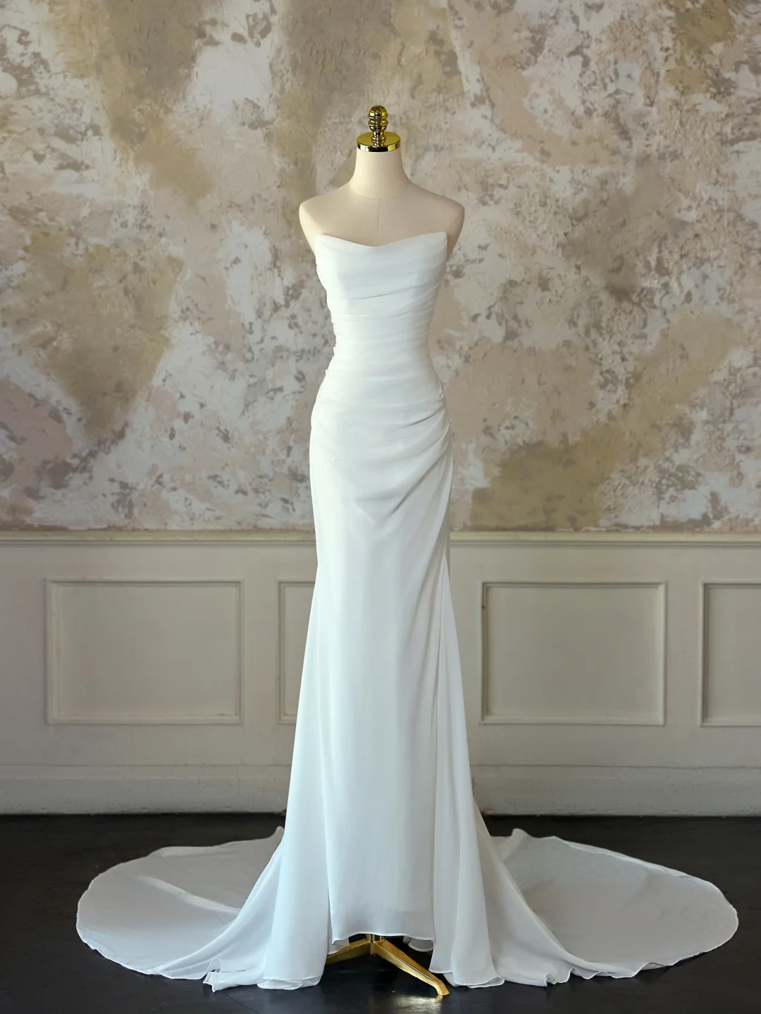 Bescheidenes Brautkleid Meerjungfrau Liebsten Ärmelloses Chiffon Langes Weißes Brautkleid Elegante Brautkleider DH1129
