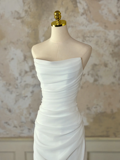 Bescheidenes Brautkleid Meerjungfrau Liebsten Ärmelloses Chiffon Langes Weißes Brautkleid Elegante Brautkleider DH1129