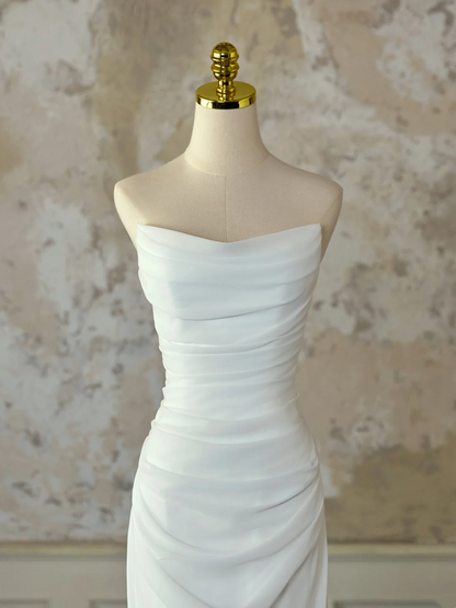 Bescheidenes Brautkleid Meerjungfrau Liebsten Ärmelloses Chiffon Langes Weißes Brautkleid Elegante Brautkleider DH1129