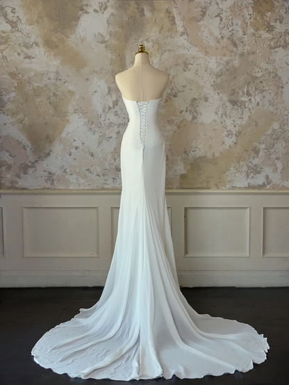Bescheidenes Brautkleid Meerjungfrau Liebsten Ärmelloses Chiffon Langes Weißes Brautkleid Elegante Brautkleider DH1129
