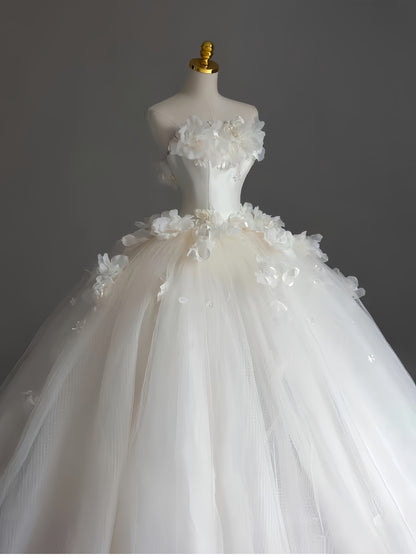 Pretty Wedding Dress Ball Gown Strapless White Long Tulle Wedding Dresses Bridal Gowns Brides Gown DH112