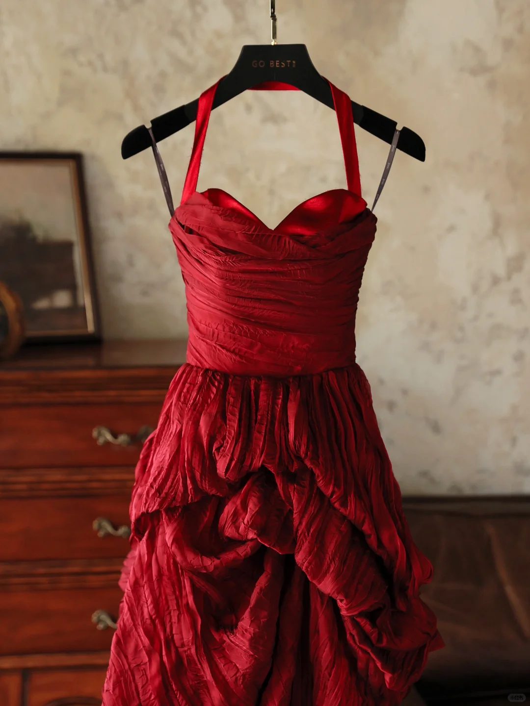 Robe de soirée élégante en satin rouge vin, col licou, robe de bal longue, tenue d'été pour 20e anniversaire, 18e anniversaire, DH1139