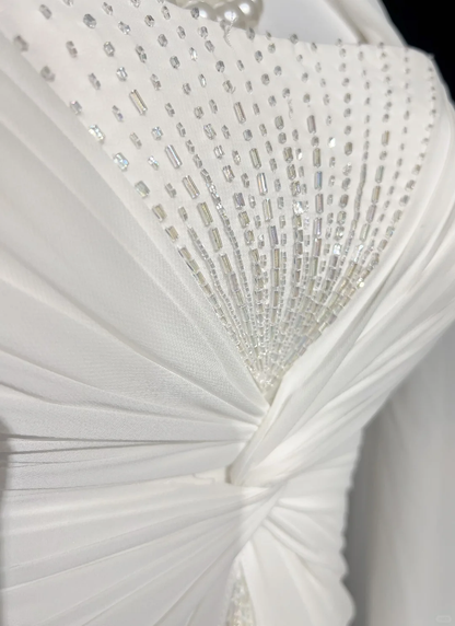 Unique Bridal Gown A Line Spaghetti Straps Chiffon Long White 50s Wedding Dresses Vintage Bridal Gowns DH1144