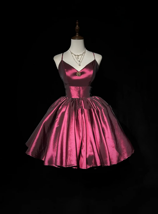 Vintage Ballkleid Spaghettiträger Burgunderrot Mini Kurzes formelles Homecoming-Kleid für die 8. Klasse Sommer Mittelschule Hoco Kleid Outfits zum 20. Geburtstag DH1148