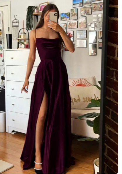 Elegant A line Spaghetti Straps Burgundy Backless Long Prom Dresses Party Dress Summer 20th Birthday Outfits 18th Birthday Dress Inspo For Teens DH120