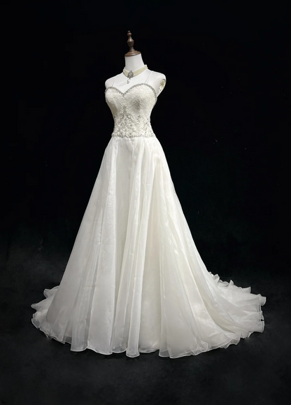 Robe de mariée unique, coupe trapèze, bretelles spaghetti, dentelle blanche, longue, style années 90, robe de mariée vintage, robes de mariée DH1259