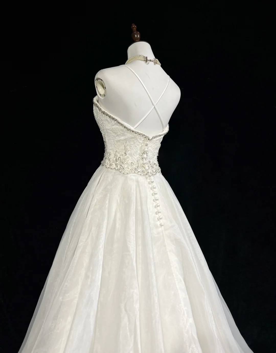 Robe de mariée unique, coupe trapèze, bretelles spaghetti, dentelle blanche, longue, style années 90, robe de mariée vintage, robes de mariée DH1259