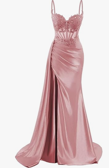 Elegant Mermaid Spaghetti Straps Pink Slit Satin Long Prom Dresses Party Dress Summer 20th Birthday Outfits 18th Birthday Dresses DH1280