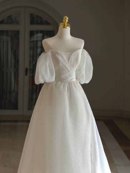 Prinzessin Brautkleid Ballkleid aus der Schulter Satin Brautkleid mit kurzen Ärmeln Brautkleider bescheidene Brautkleider DH1290