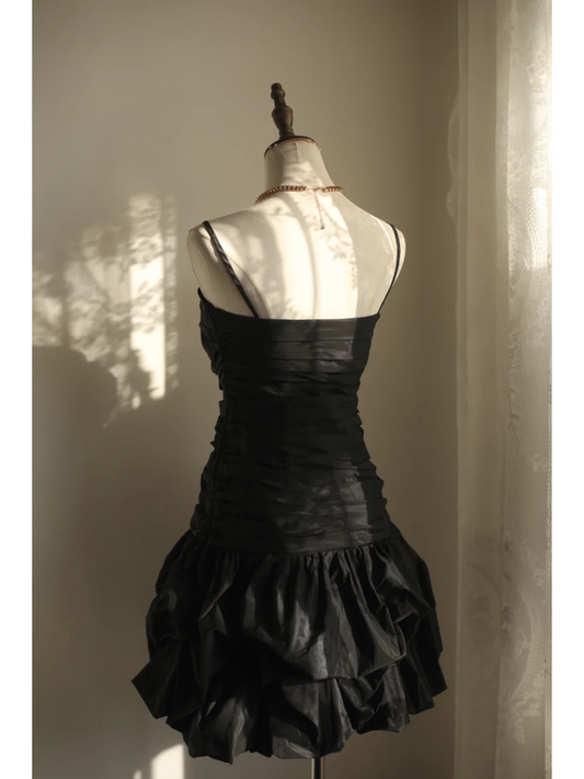 Retro A Line Spaghetti Straps Black Satin Mini Short Formal 8th Grade Homecoming Dresses Summer Middle School Hoco Dress 18th Birthday Outfits DH1304