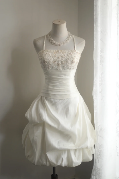 Retro A Line Spaghetti Straps White Satin Mini Short Formal 8th Grade Homecoming Dresses Summer Middle School Hoco Dress 18th Birthday Outfits DH1305