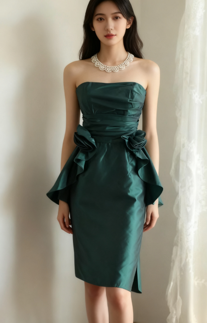 Vintage Sheath Strapless Dark Green Taffeta Mini Short Formal 8th Grade Homecoming Dresses Summer Middle School Hoco Dress 18th Birthday Outfits DH1311