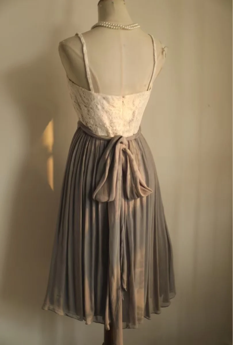 Retro A line Spaghetti Straps Gray Chiffon Mini Short Formal 8th Grade Homecoming Dresses Summer Middle School Short Prom Dress 16th Birthday Outfits DH1316