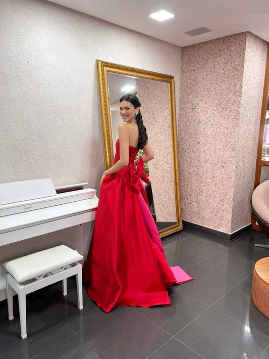 Sexy A-Linie trägerloses rotes langes Ballkleid Partykleid 20. Geburtstag Outfits Abschlusskleider DH132