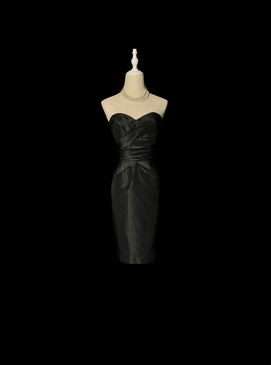 Vintage Sheath Sweetheart Black Satin Mini Short Formal 7th Grade Homecoming Dresses Middle School Short Prom Dress Hoco Outfits DH1330