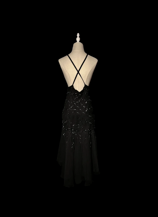 Robe de bal courte style sirène vintage en mousseline de soie noire, col licou, tenue de soirée formelle pour le collège, tenue Hoco DH1332