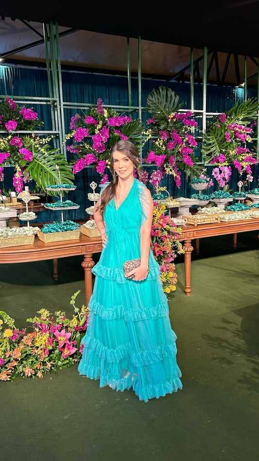 Edle A-Linie Hater Blau Langes Formales Ballkleid Sommerkleid für Hochzeitsgäste Kleider für Brautgäste Hochzeits-Outfits für Gäste DH134