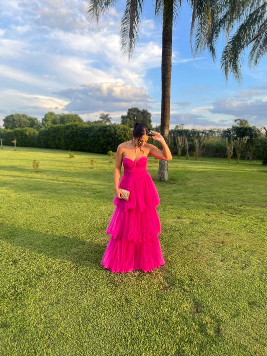 Sexy A-Linie Herzausschnitt Rosa Tüll Lange Ballkleider Partykleid 20. Geburtstag Outfits Abschlusskleider DH135