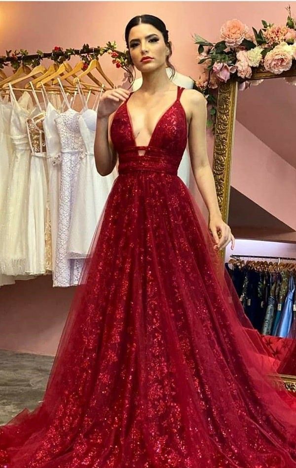 Sexy A-Linie Spaghettiträger Burgunderrot Spitze Lange Ballkleider Partykleid 20. Geburtstag Outfits Abschlusskleider DH140