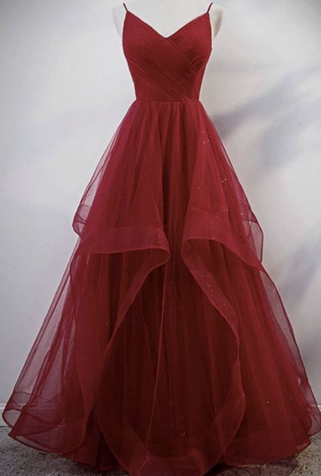 Elegantes Ballkleid mit Spaghettiträgern in Burgunderrot, lange Ballkleider, Partykleid zum 21. Geburtstag, Outfits, Abschlusskleider DH142