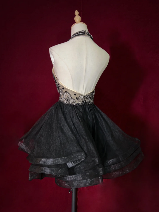 Cute Ball Gown High Neck Black Tulle Mini Short Formal 7th Grade Homecoming Dresses Middle School Short Prom Dress Cocktail Birthday Outfits DH1432