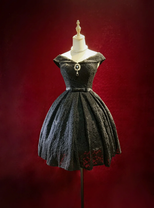 Robe de bal vintage à épaules dénudées et dentelle noire, tenue de soirée de 8e année, courte, style collège, tenue Hoco DH1445