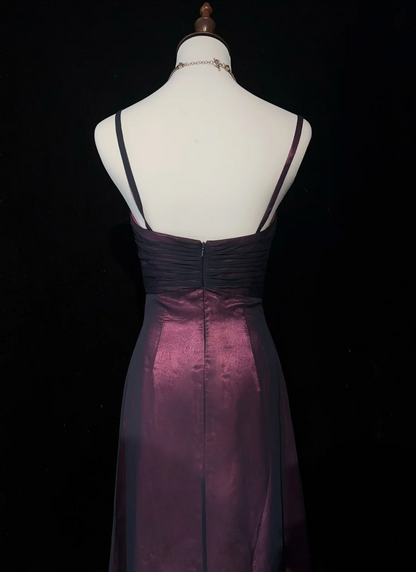 Elegant A line Spaghetti Straps Grape Tulle Long Prom Dresses Party Dress Summer 20th Birthday Outfits 18th Birthday Dresses DH1460