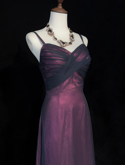 Elegant A line Spaghetti Straps Grape Tulle Long Prom Dresses Party Dress Summer 20th Birthday Outfits 18th Birthday Dresses DH1460