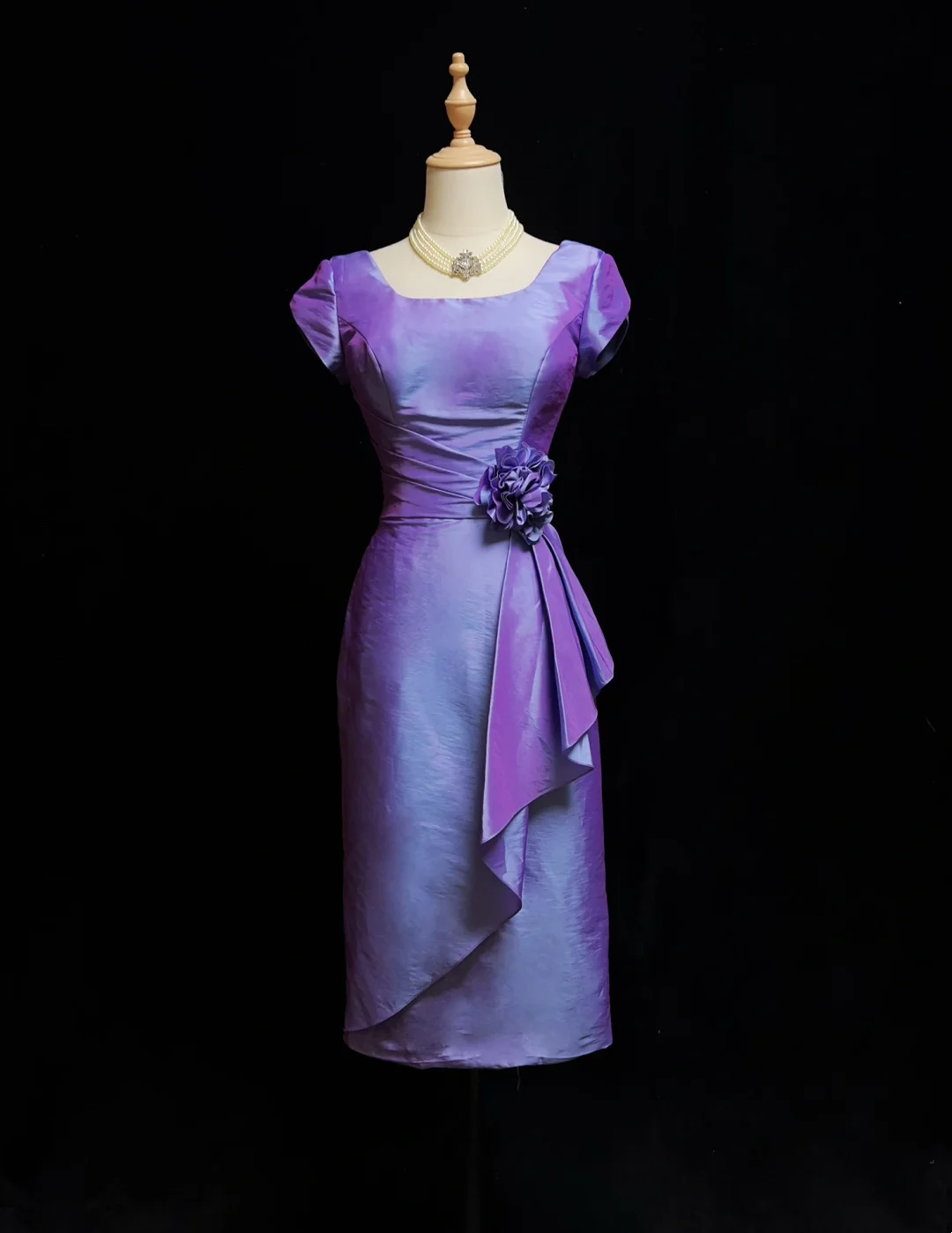 Robe fourreau vintage à col carré en taffetas raisin, longueur genou, tenue de soirée formelle pour la 8e année, robe de cocktail pour le collège, tenues Hoco DH1465