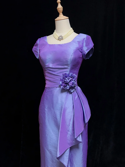 Robe fourreau vintage à col carré en taffetas raisin, longueur genou, tenue de soirée formelle pour la 8e année, robe de cocktail pour le collège, tenues Hoco DH1465