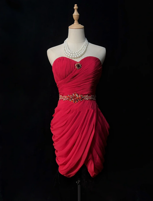 Vintage Sheath Sweetheart Red Chiffon Short Formal 8th Grade Homecoming Dresses Middle School Cocktail Dress Mini Hoco Outfits DH1469