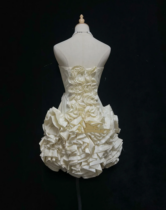 Vintage Ball Gown Strapless Ivory Taffeta Short Mini Formal 8th Grade Homecoming Dresses Middle School Cocktail Dress Hoco Outfits DH1472