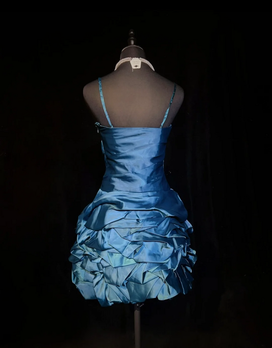 Vintage Ballkleid Spaghettiträger Blau Satin Kurz Mini Formale 8. Klasse Homecoming Kleider Middle School Cocktailkleid Hoco Outfits DH1475