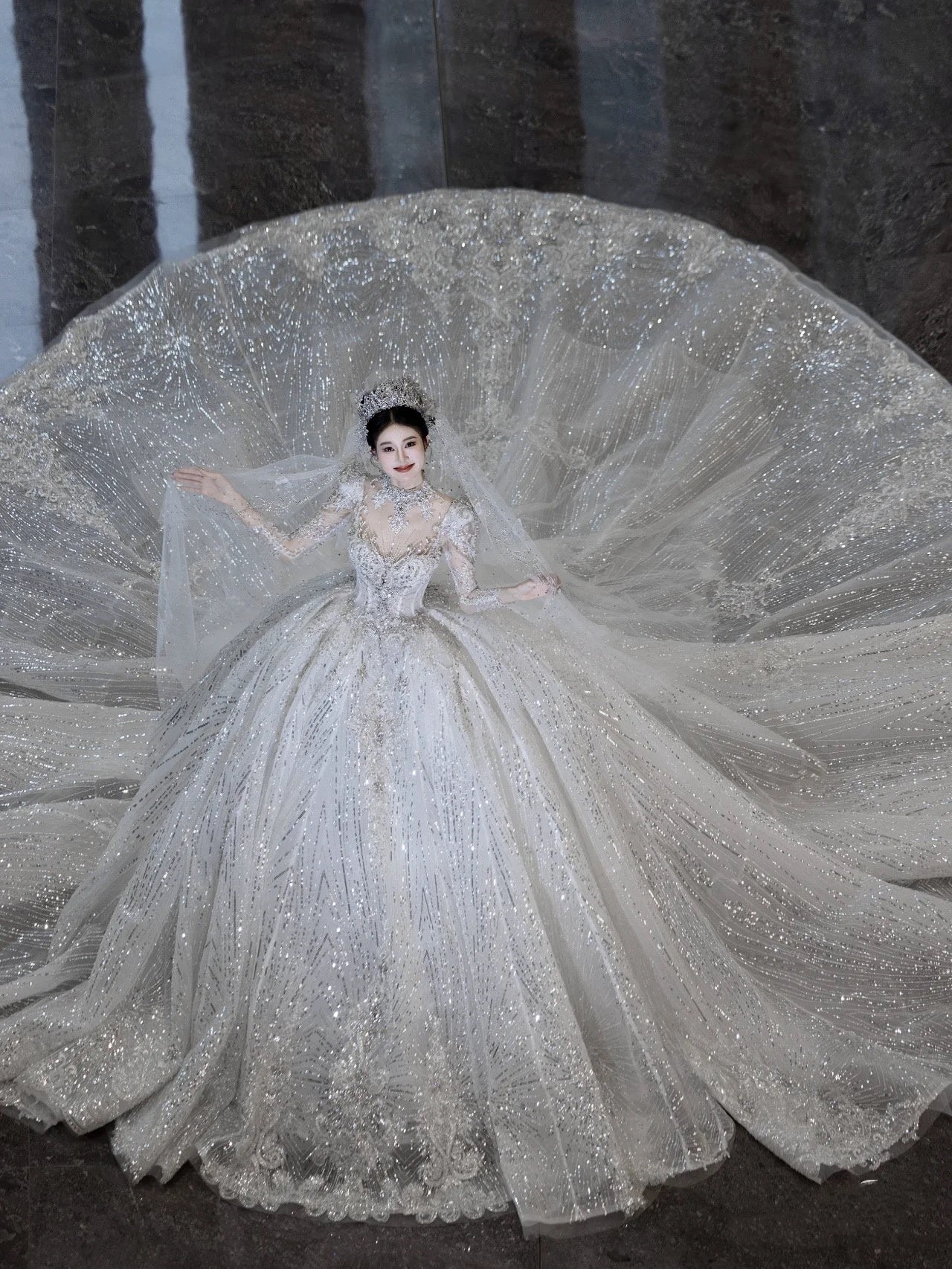 Robe de mariée blanche de luxe à paillettes et dentelle, décolleté en cœur, robe de mariée modeste, robe de princesse, DH1494