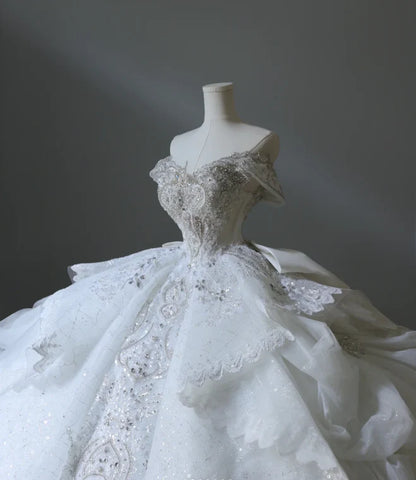 Prinzessin Brautkleid Ballkleid aus der Schulter Tüll Brautkleid mit kurzen Ärmeln Brautkleider bescheidene Brautkleider DH1503