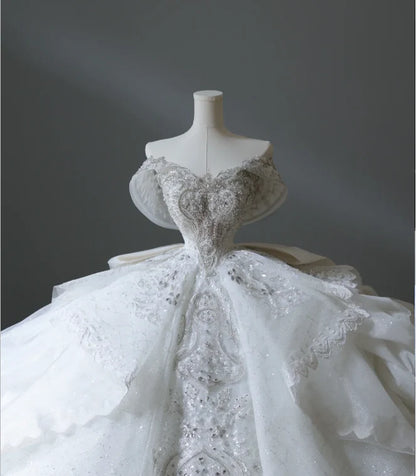 Prinzessin Brautkleid Ballkleid aus der Schulter Tüll Brautkleid mit kurzen Ärmeln Brautkleider bescheidene Brautkleider DH1503