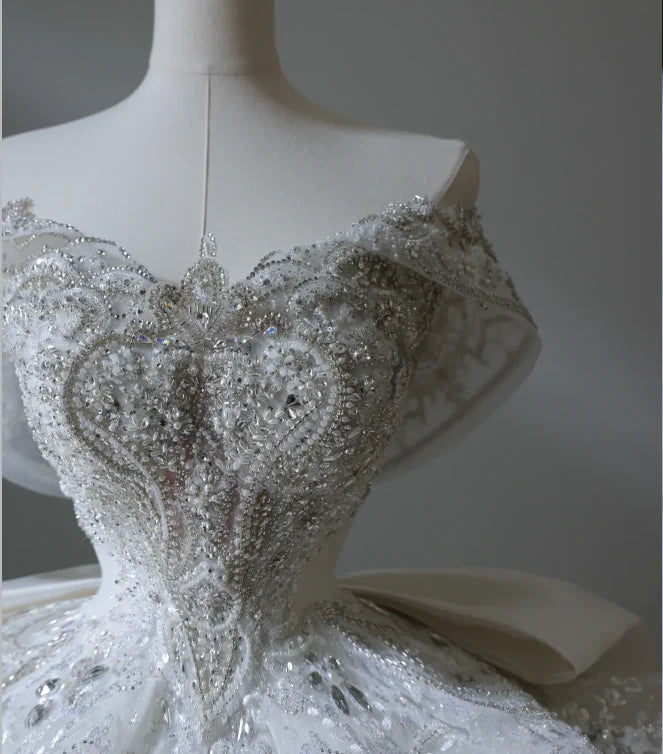 Prinzessin Brautkleid Ballkleid aus der Schulter Tüll Brautkleid mit kurzen Ärmeln Brautkleider bescheidene Brautkleider DH1503