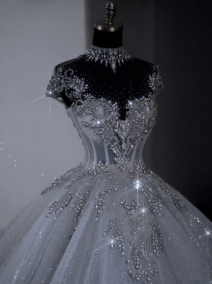 Einzigartiges Brautkleid Ballkleid Scoop Weiß Pailletten Lange Brautkleider Luxus Brautkleid Brautkleider DH1519