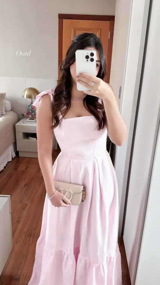 Classy A Line Straps Pink Long Formal Prom Gown Summer Wedding Guest Dress Bridal Guest Dresses Wedding Outfits For Guest DH152