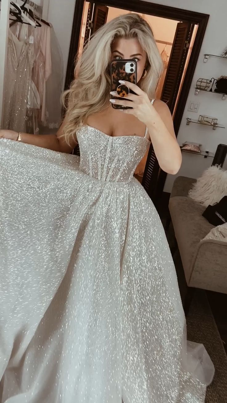 Robe de mariée unique, coupe trapèze, bretelles spaghetti, paillettes blanches, longue, luxueuse, DH1520