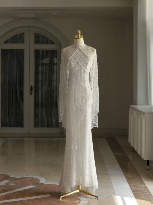 Hübsche Brautkleider Meerjungfrau Träger Weiße Perlen Lange Brautkleider Einfaches Brautkleid Brautkleider DH1545